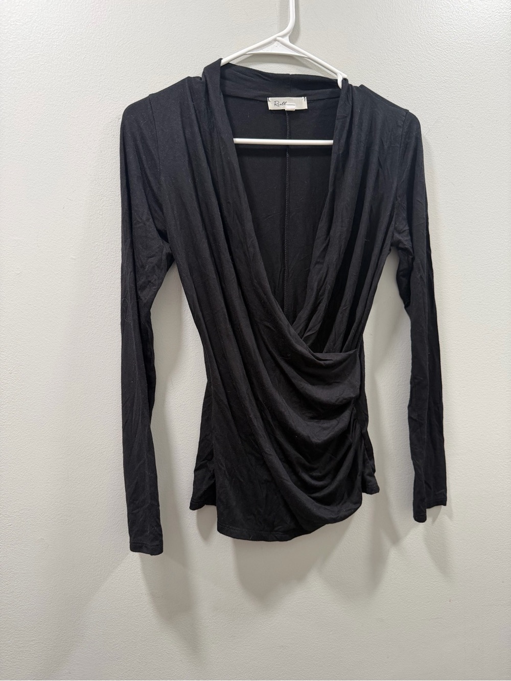 Rielle black Draped Wrap-Front Long Sleeve Top size S